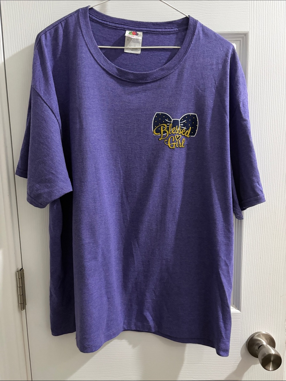 Fruit of the Loom Purple "Blessed Girl" Short Sleeve Tee with Yellow Accent